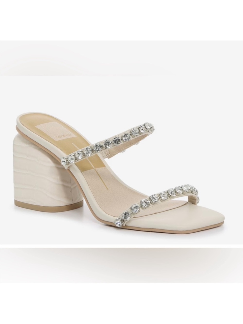 Dolce Vita Ivory Stella Natie Rhine Cream Crystal Double-Strap Block Heel Mules
